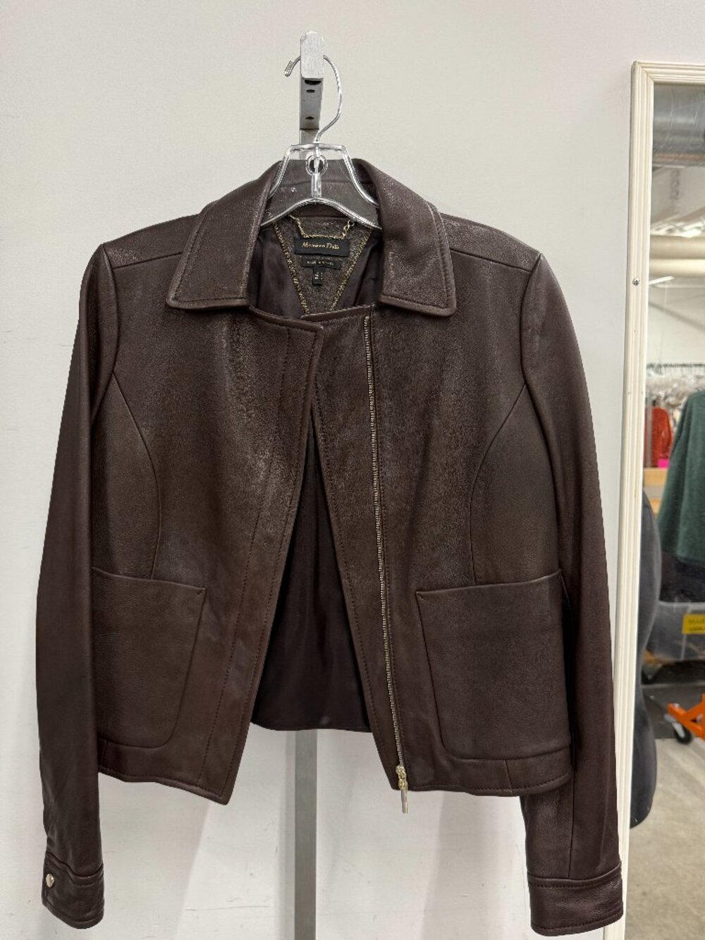 Massimo Dutti Dark Brown Nappa Sheepskin Leather Jacket Small Cropped *Edited*